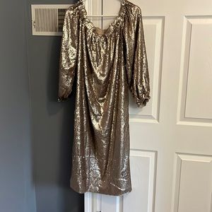 Anthropologie off the shoulder dress NWT, gold sequin